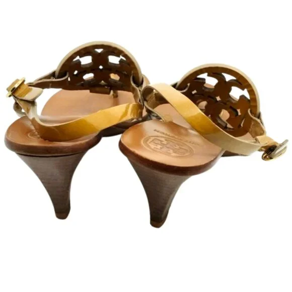 TORY BURCH~Miller~KITTEN HEEL THONG SANDAL LEATHER WOMENS SHOES~Royal Tan 8M - Picture 4 of 6
